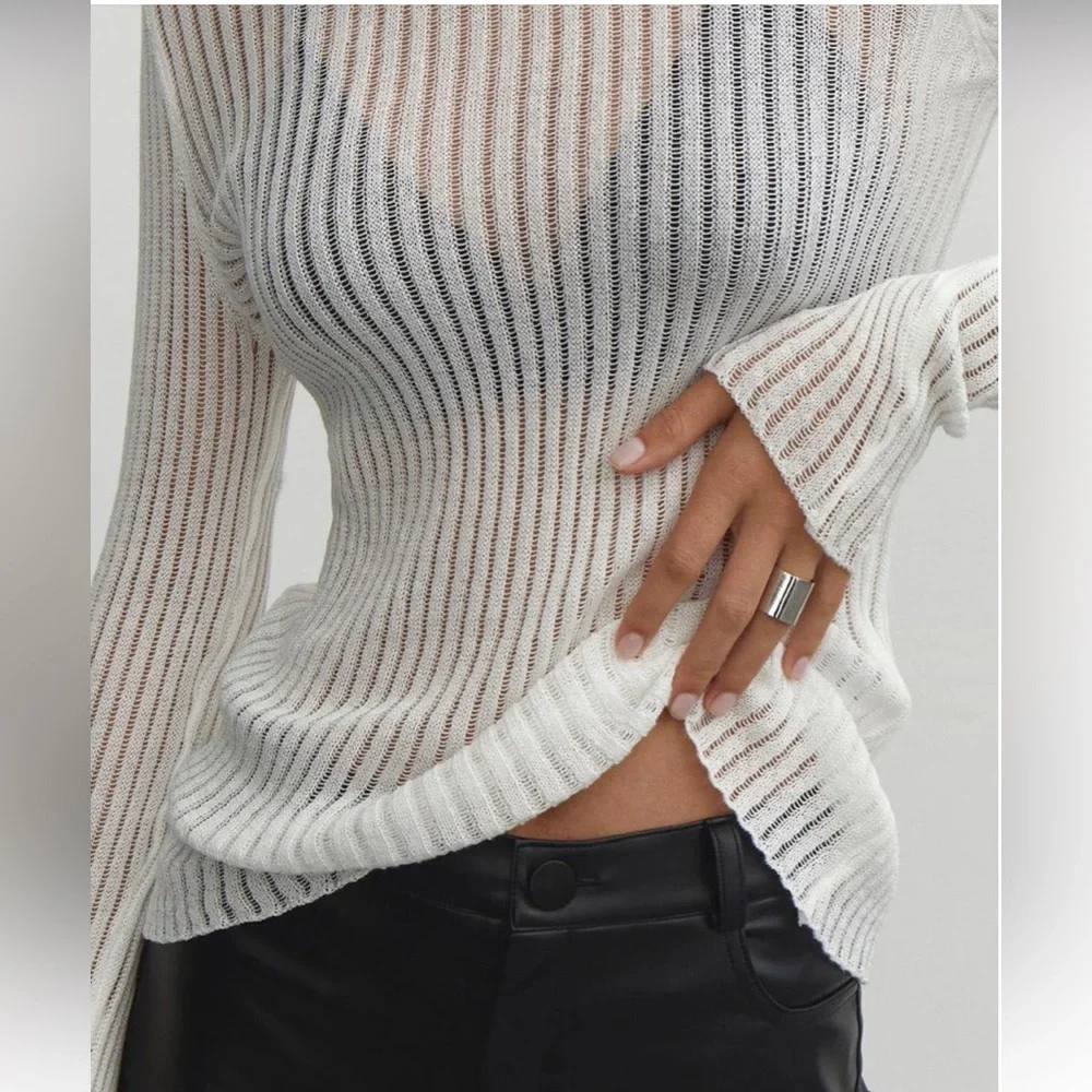 NWT Commense See Through Ribbed Knit Mesh Top - Picture 3 of 16